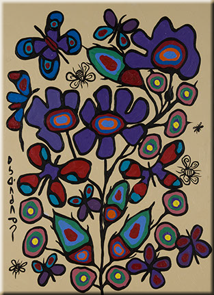 Norval Morrisseau, Indian Butterflies and Bees, no date, acrylic on canvas, Collection of the Art Gallery of Algoma; Gift of the Ontario Heritage Foundation