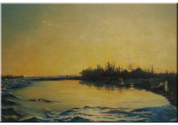 An artist from Switzerland named Frank Buchser (1828-1890) painted this view of an Anishnaabe family at the St. Mary's River rapids in 1868.