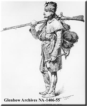 Voyageur or courier du bois with rifle and axe, 1891 sketch by Frederic Remington, Granger Academic