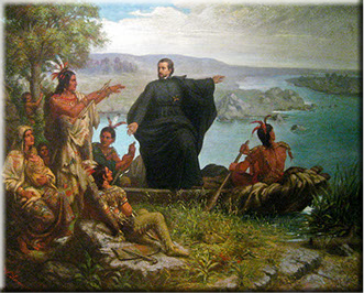 Père Marquette and the Indians, Wilhelm Lamprecht (German 1838-1906) https://en.wikipedia.org/wiki/File:Pere_Marquette.JPG