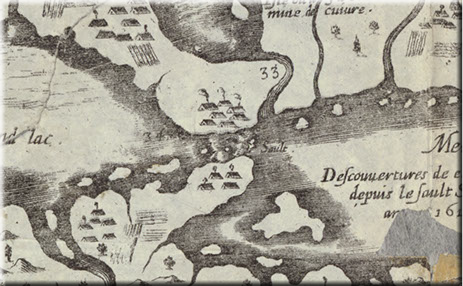 New France (detail), Samuel de Champlain, 1632 Original map: Carte de la nouvelle france, augmentée depuis la dernier, servant a la navigation faicte enfon vray Meridien, par le Sr. de Champlain Capitaine pour le Roy en la marine; lequel depuis l'an 1603 jusques en l'annee 1629; a de couvert plifieurs, ca.1632 par Samuel de Champlain