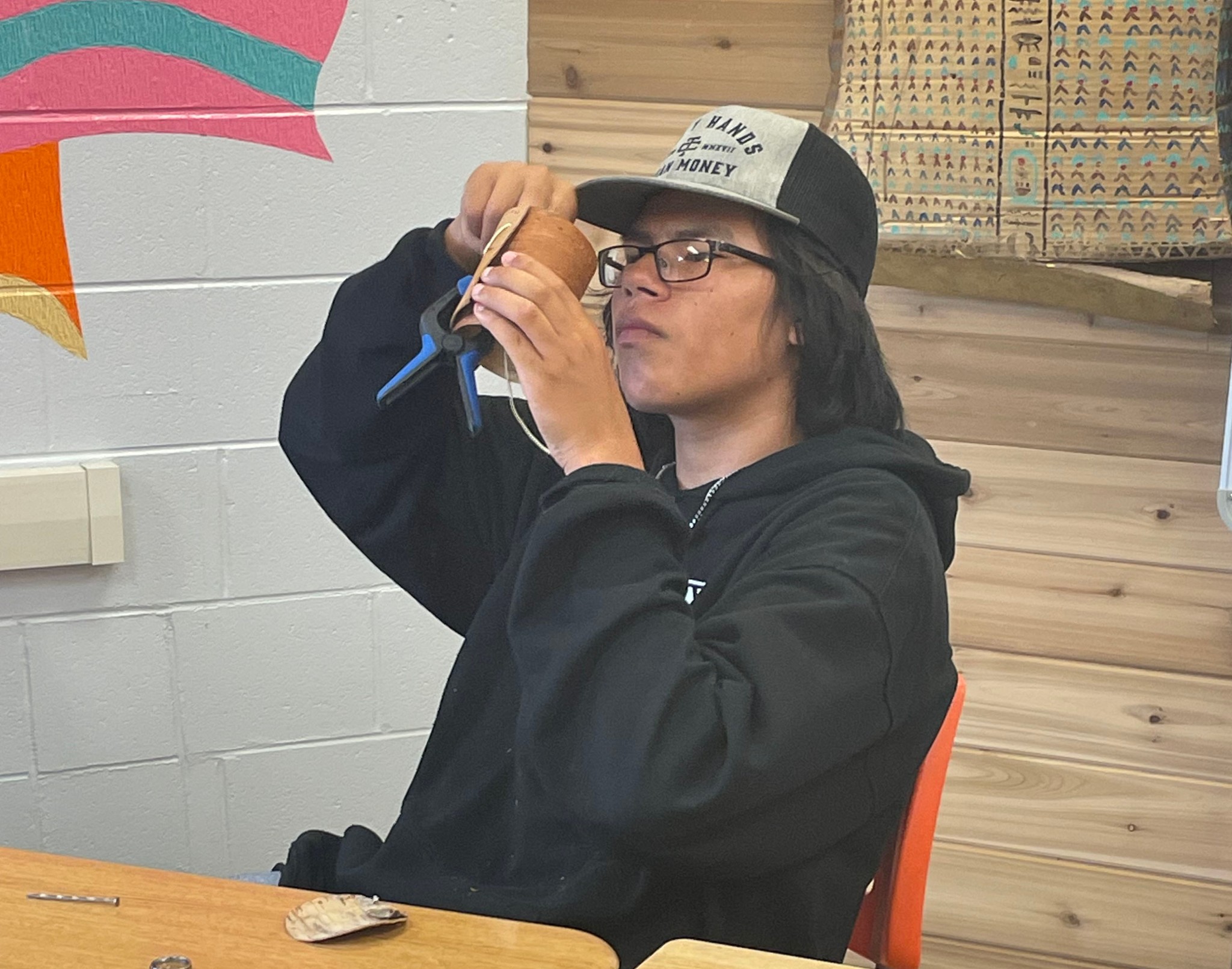 student works on moose caller