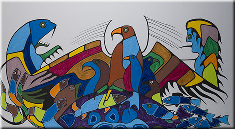 John Laford, Life of the Sault Rapids, 1980, acrylic on canvas, Collection of the Art Gallery of Algoma; Gift of Mrs. Elsie Jarrett