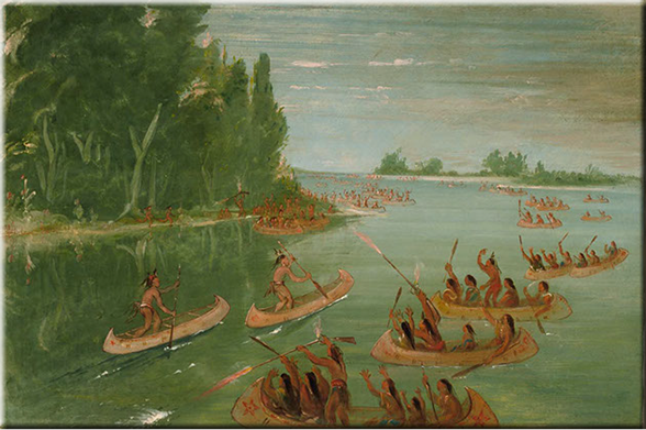 The American artist George Catlin (1706-1872) painted this canoe race that took place on the St. Marys River in 1836.