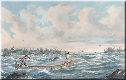 Settlers Running the Rapids; watercolour; by William Armstrong 1871 ROM2006_7855_1