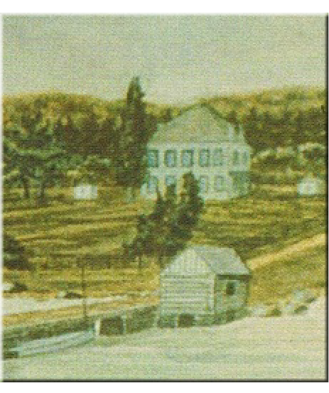 Detail of William Armstrong painting showing the Old Stone House. Image courtesy of the City of Sault Ste. Marie
